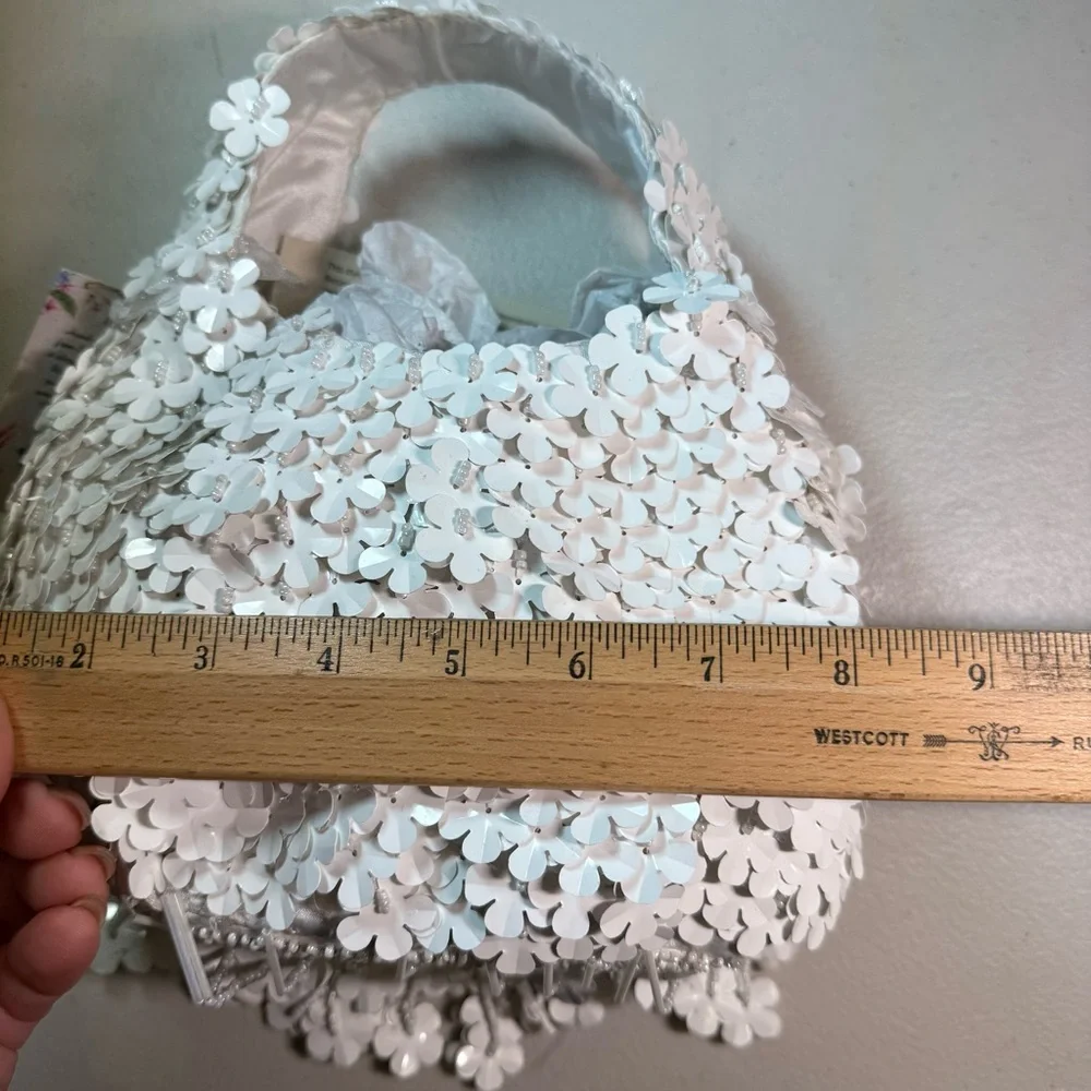 Bridal beaded floral fringe bag white coquette wedding reception purse